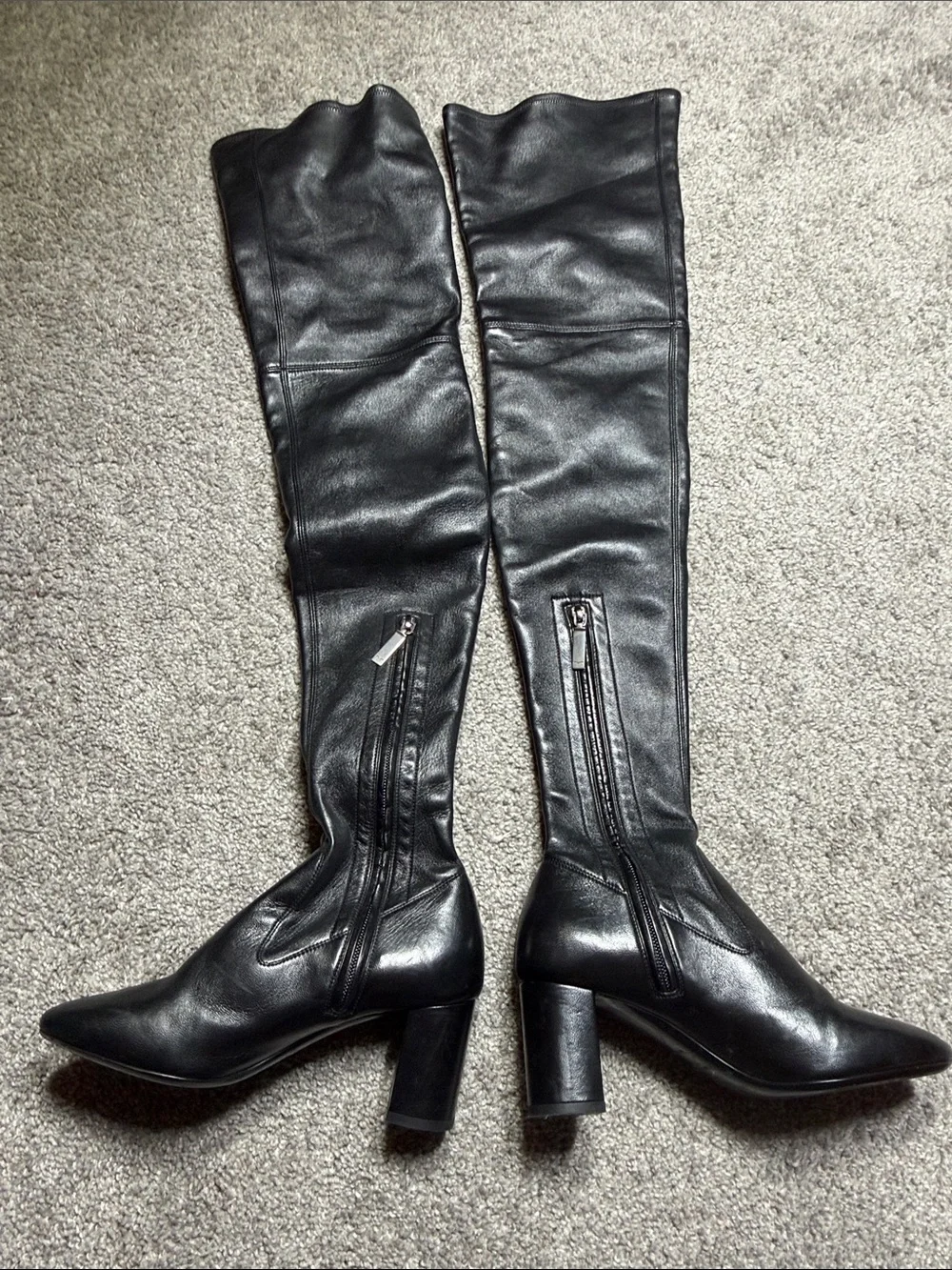 Yves Saint Laurent Black Leather Over-The-Knee Block Heel Boots